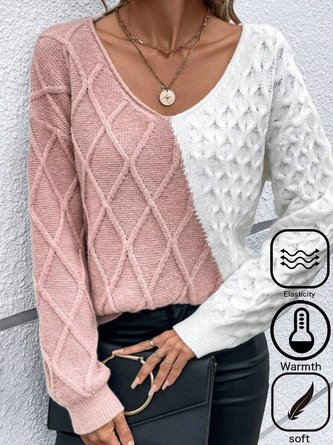 Color Block Casual Yarn/Wool Yarn Sweater