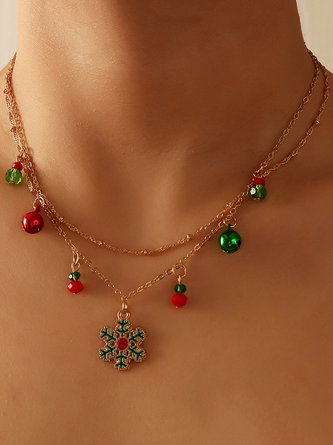 Christmas Bells Snowflake Beading Double Layer Necklace