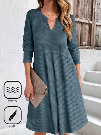 Knitted Casual Notched Plain Dress