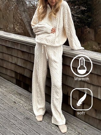Casual Wool/Knitting Plain Two-Piece Set