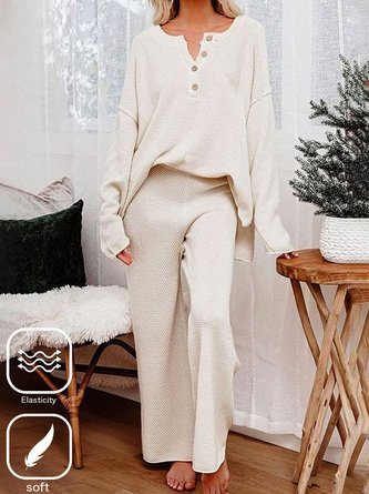 Notched Casual Loose Buckle Two-Piece Set