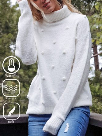 Casual Plain Yarn/Wool Yarn Sweater