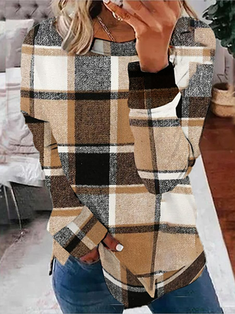 Casual Plaid Loose Crew Neck Sweatshirt