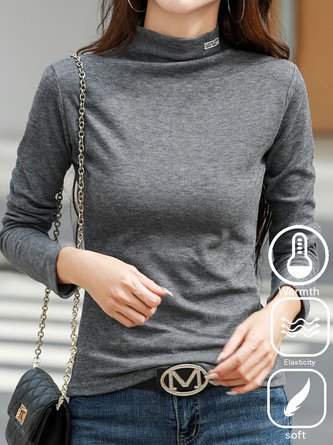 Casual Plain Turtleneck Plush T-Shirt