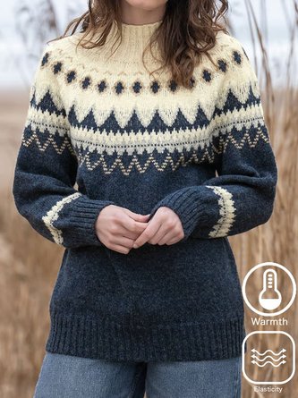 Yarn/Wool Yarn Ethnic Half Turtleneck Casual Sweater