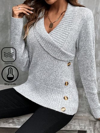 V Neck Casual Buttoned Sweater