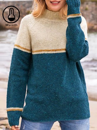 Color Block Casual Turtleneck Sweater