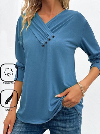 Loose Cotton-Blend Buckle Casual T-Shirt