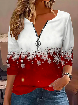 Christmas Half Zip Casual T-Shirt