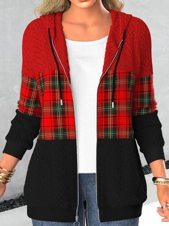 Plus size Hoodie Plaid Casual Loose Jacket
