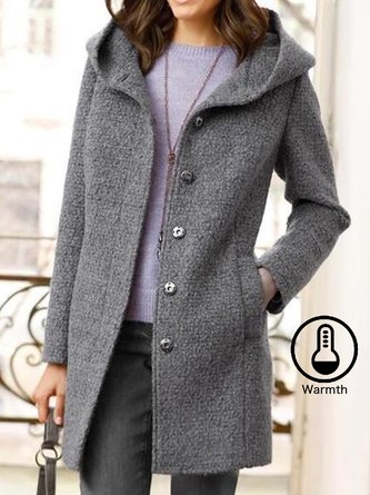 Casual Plain Woolen Hoodie Coat