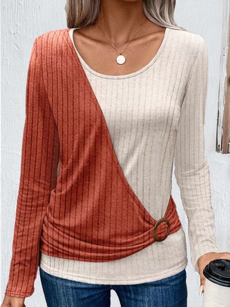 Loose Buckle Casual Crew Neck Shirt