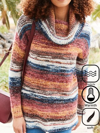 Yarn/Wool Yarn Turtleneck Casual Multicolor Sweater
