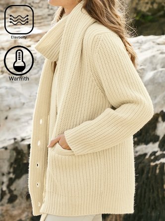 Plain Loose Pocket Stitching Casual Cardigan