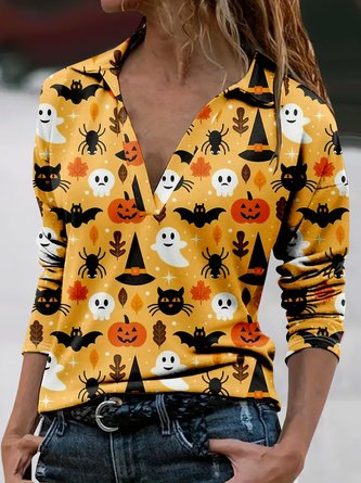 Holloween V Neck Jersey Casual T-Shirt