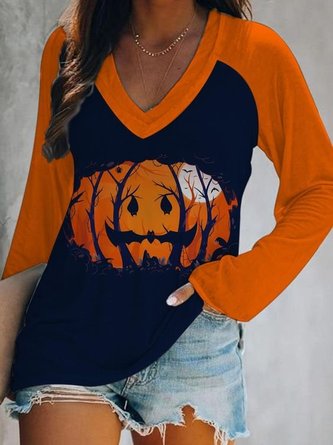 Loose Halloween V Neck Casual T-Shirt