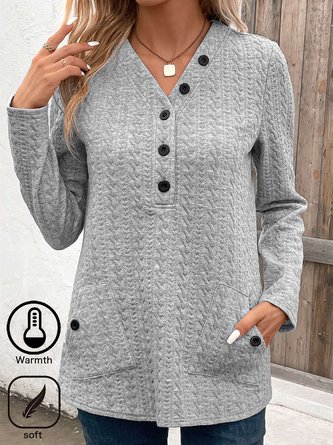 Loose Cotton-Blend Casual Plain Sweatshirt