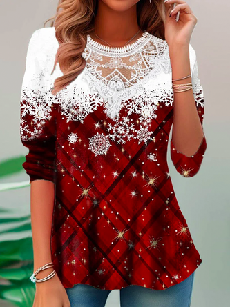 Christmas Lace Casual T-Shirt