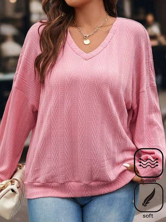 Plus Size Plain Casual Jacquard Sweatshirt