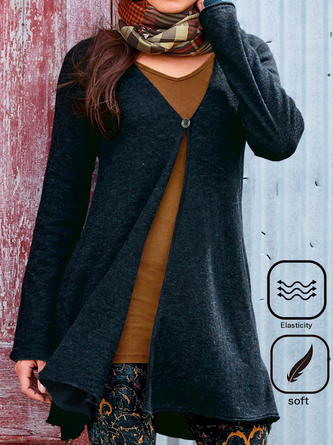 V Neck Casual Plain Kimono