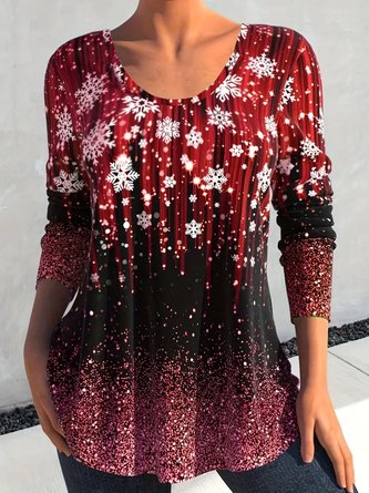 Crew Neck Casual Christmas Tunic T-Shirt