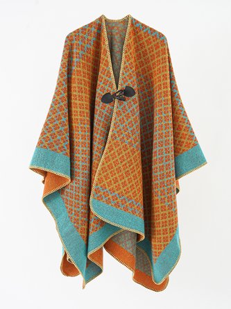 Women Open Front Button Shawl Wrap Poncho Cape