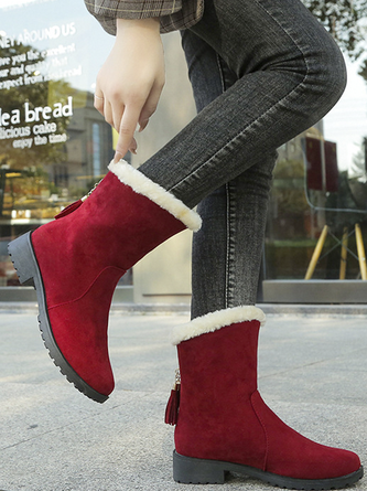 Plush Faux Suede Daily Plain Zipper Casual Winter Warmth Low Heel Snow Boots