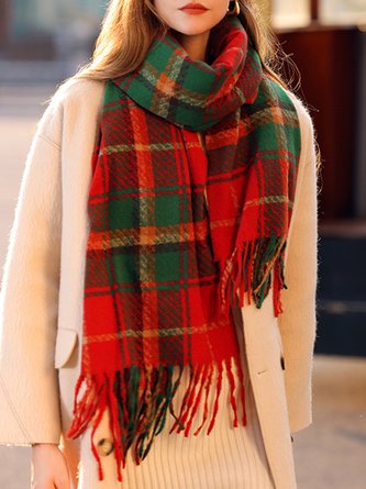 Christmas Plaid Fringe Imitation Cashmere Scarf