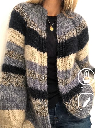 Contrast Stitching Loose Wool/Knitting Casual Cardigan