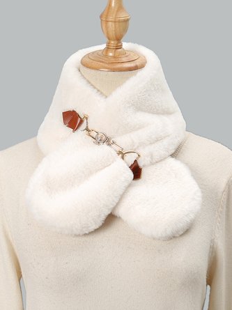 Elegant Rhinestone Buckle Furry Neck Gaiter Warmth Scarf