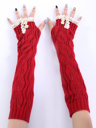 Christmas Casual Stitching Lace Button Leaf Knitted Half-finger Gloves