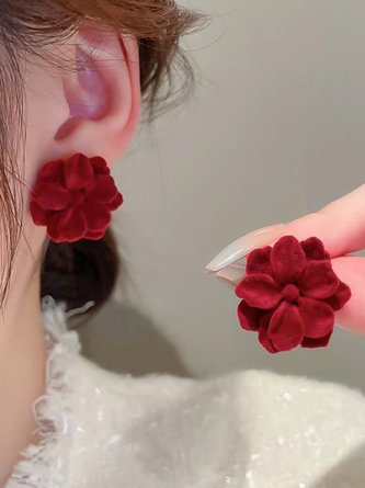 Christmas Elegant Flocked Flower Stud Earrings