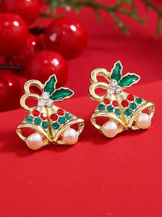 Christmas Snowflake Rhinestone Imitation Pearl Stud Earrings