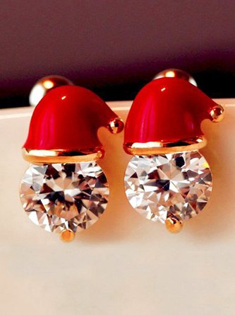 Cartoon Rhinestone Christmas Hat Stud Earrings