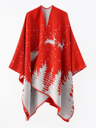 Merry Christmas Elk Color Block Imitation Cashmere Wrap