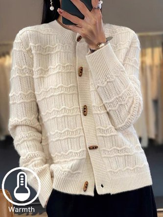 Crew Neck Casual Yarn/Wool Yarn Loose Cardigan