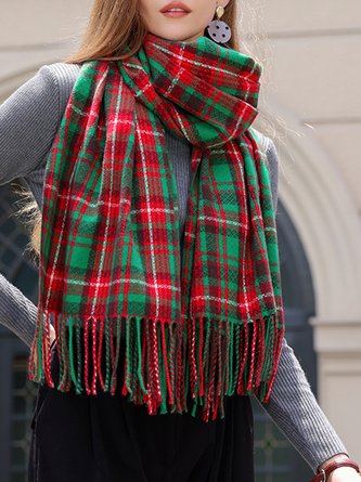 Christmas Plaid Fringe Imitation Cashmere Scarf