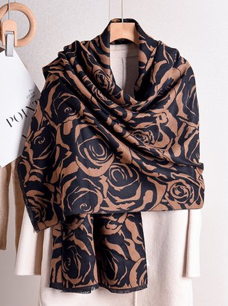 Elegant Rose Fringe Imitation Cashmere Scarf