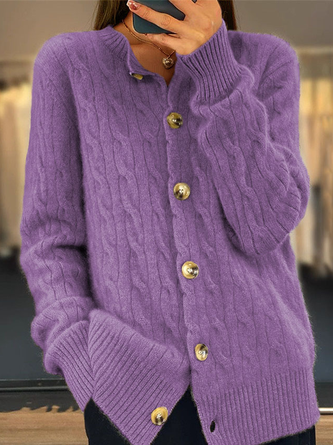 Yarn/Wool Yarn Crew Neck Casual Cardigan