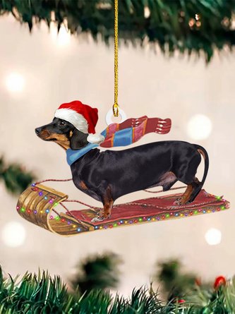 Cute Dachshund Christmas Tree Acrylic Hanging Decoration