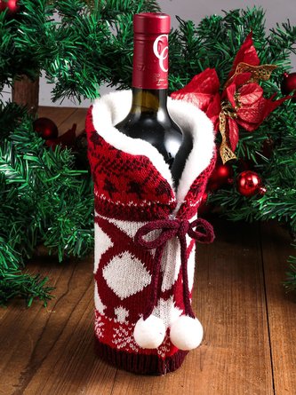 Single Christmas Knitted Bowknot Wine Bottle Ornament Holiday Party Ornament
