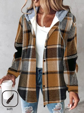 Plaid Knitted Hoodie Casual Jacket