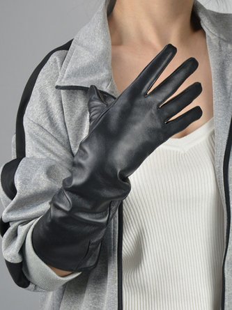Women Minimalist Black Mid-length PU Gloves