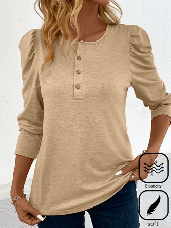 Loose Casual Buttoned Plain T-Shirt