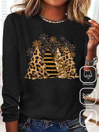 Plus Size Crew Neck Loose Casual Christmas T-Shirt