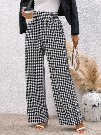 Houndstooth Jersey Loose Casual Pants
