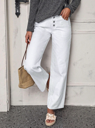 Casual Cotton-Blend Plain Pants