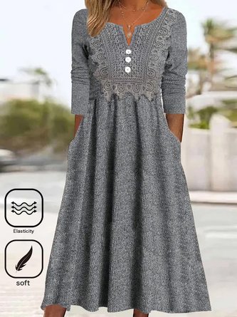 Lace Notched Loose Casual Dress
