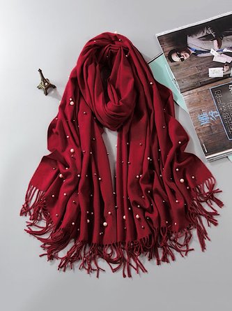 Christmas Elegant Beaded Fringe Imitation Cashmere Scarf