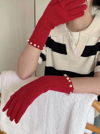 Christmas Imitation Pearl Knitted Gloves
